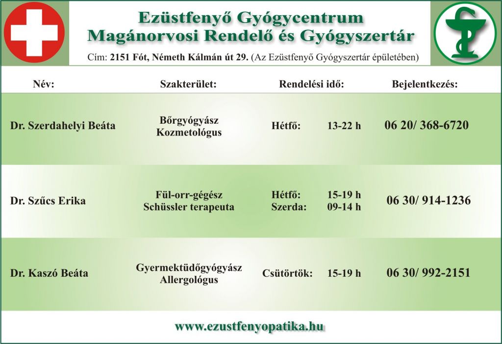 Ezüstfenyő Gyógycentrum RendeléseiA4 260226